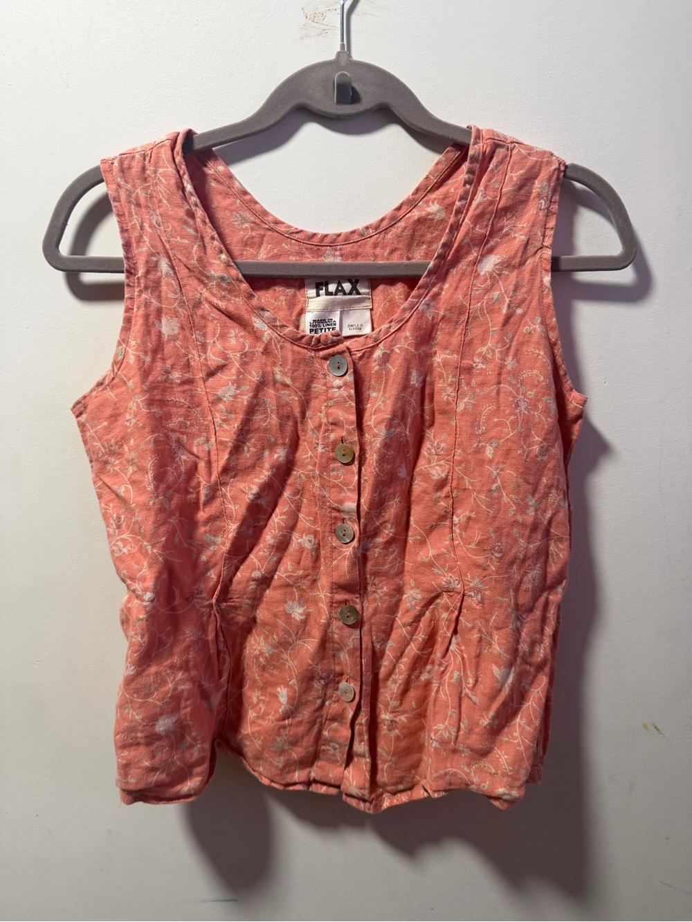 Flax Coral Floral Button-Front Sleeveless Top